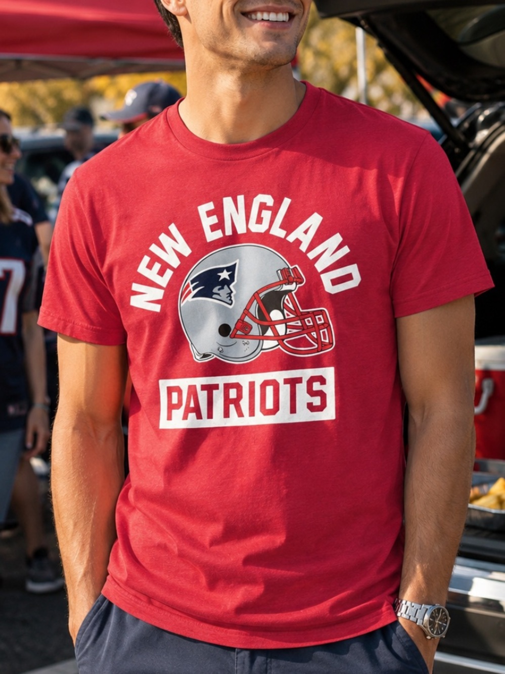 New England Patriots NFL Team Apparel Red Graphic T-Shirt M Tailgate Football